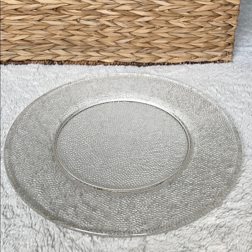 Pier 1 Imports Serving Platter Plate Pebbled Textured 12 1/2” Clear Glass